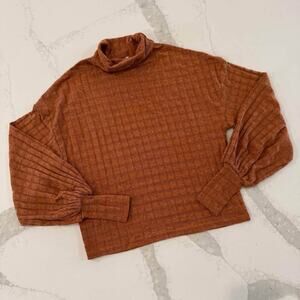 Gimmicks by Buckle Textured Knit Top Womens XS Rust Orange Turtleneck Thumbholes